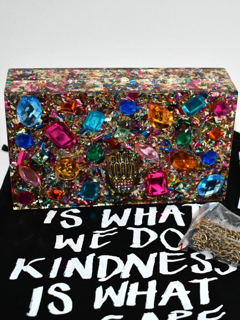 Kurt Geiger Crystals Box Novelty Clutch Crossbody Bag #5374969979 NWT